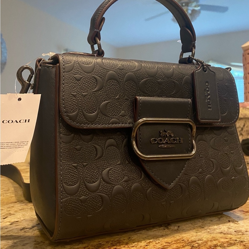 Coach Blue Embossed Leather Handbag